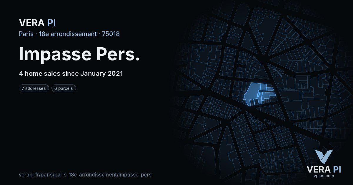 Impasse Pers, 18e arrondissement at night – every parcel coloured by the prices around it, the street's own parcels lit