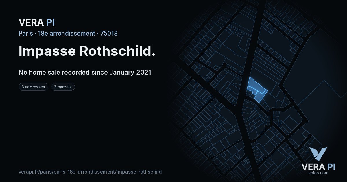 Impasse Rothschild, 18e arrondissement at night – every parcel coloured by the prices around it, the street's own parcels lit