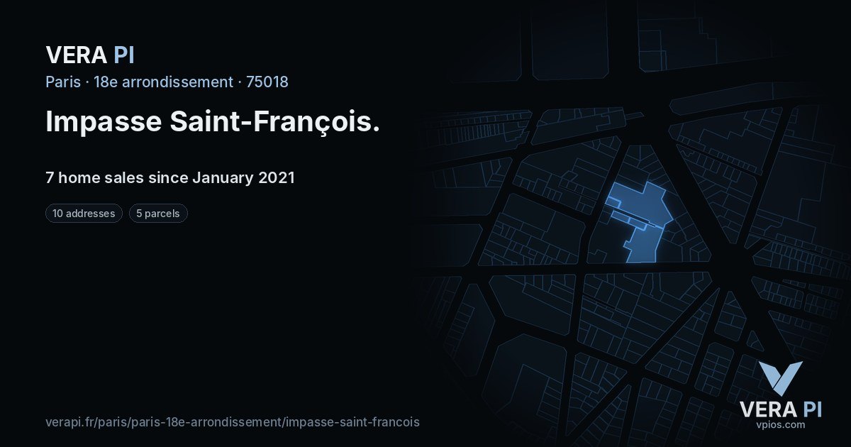 Impasse Saint-François, 18e arrondissement at night – every parcel coloured by the prices around it, the street's own parcels lit