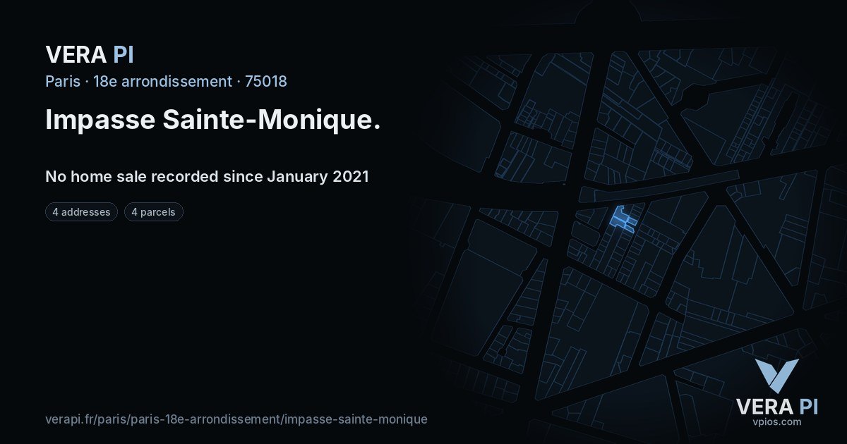Impasse Sainte-Monique, 18e arrondissement at night – every parcel coloured by the prices around it, the street's own parcels lit