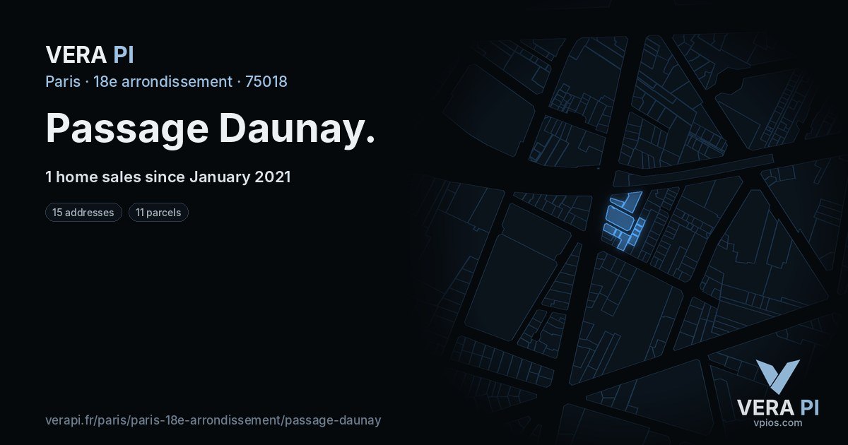 Passage Daunay, 18e arrondissement at night – every parcel coloured by the prices around it, the street's own parcels lit