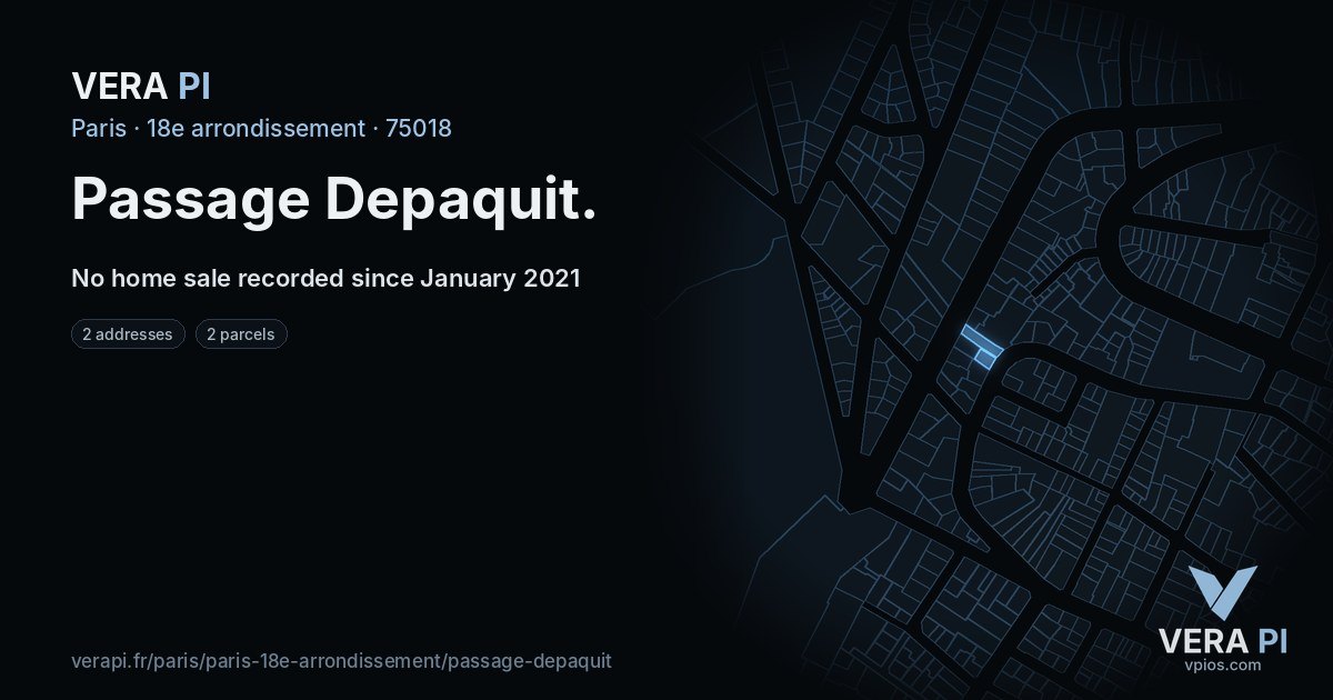 Passage Depaquit, 18e arrondissement at night – every parcel coloured by the prices around it, the street's own parcels lit