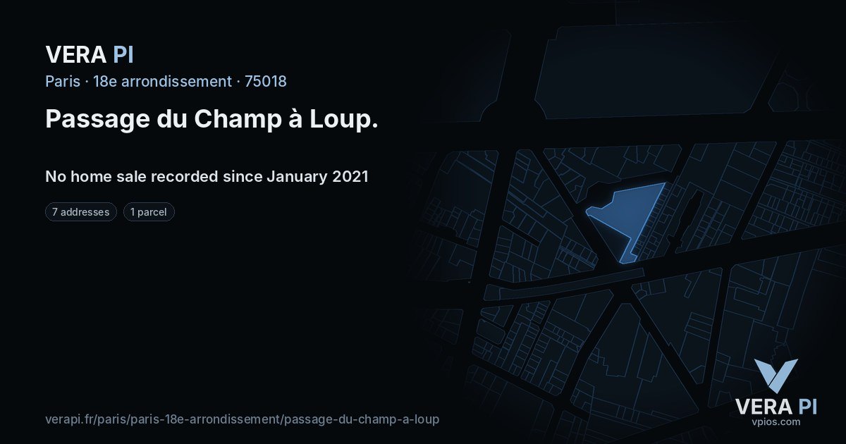Passage du Champ à Loup, 18e arrondissement at night – every parcel coloured by the prices around it, the street's own parcels lit
