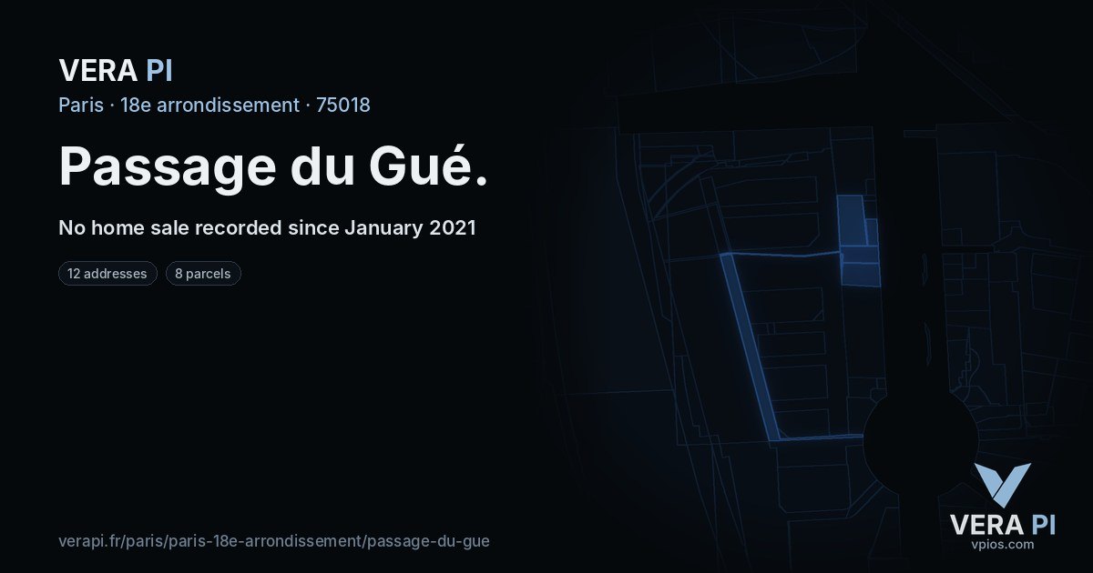 Passage du Gué, 18e arrondissement at night – every parcel coloured by the prices around it, the street's own parcels lit