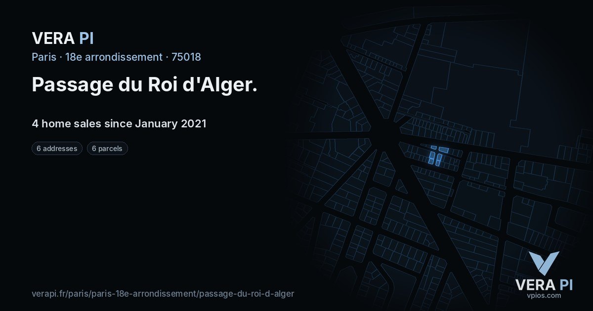 Passage du Roi d'Alger, 18e arrondissement at night – every parcel coloured by the prices around it, the street's own parcels lit