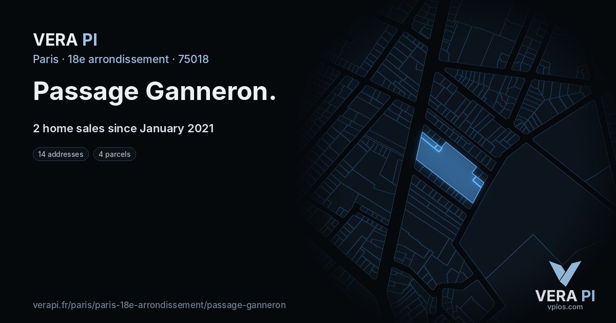 Passage Ganneron, 18e arrondissement at night – every parcel coloured by the prices around it, the street's own parcels lit