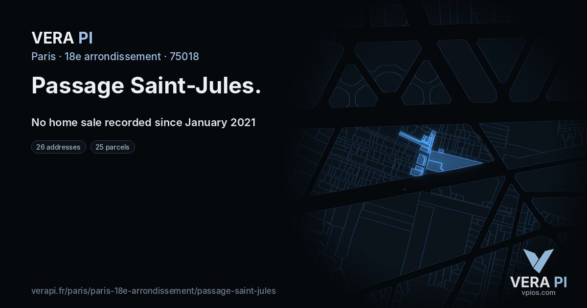 Passage Saint-Jules, 18e arrondissement at night – every parcel coloured by the prices around it, the street's own parcels lit