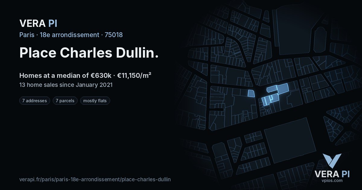 Place Charles Dullin, 18e arrondissement at night – every parcel coloured by the prices around it, the street's own parcels lit