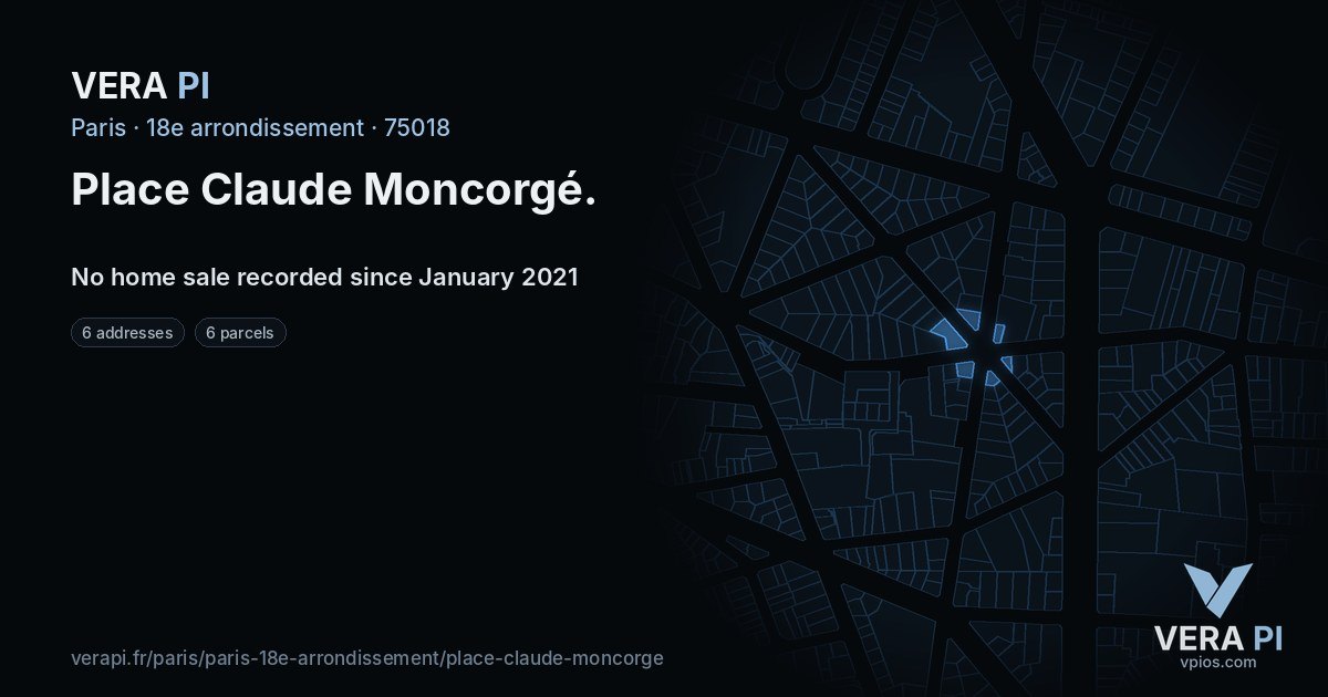 Place Claude Moncorgé, 18e arrondissement at night – every parcel coloured by the prices around it, the street's own parcels lit