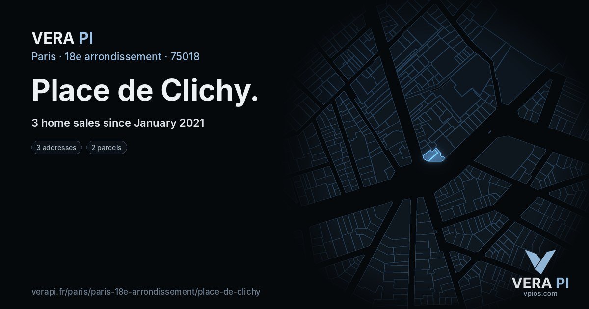 Place de Clichy, 18e arrondissement at night – every parcel coloured by the prices around it, the street's own parcels lit