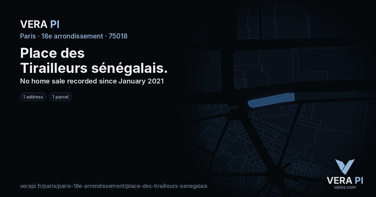 Place des Tirailleurs sénégalais, 18e arrondissement at night – every parcel coloured by the prices around it, the street's own parcels lit