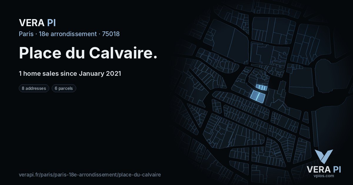 Place du Calvaire, 18e arrondissement at night – every parcel coloured by the prices around it, the street's own parcels lit