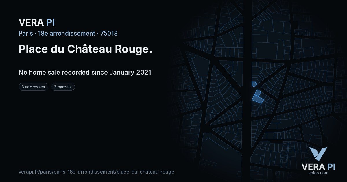 Place du Château Rouge, 18e arrondissement at night – every parcel coloured by the prices around it, the street's own parcels lit