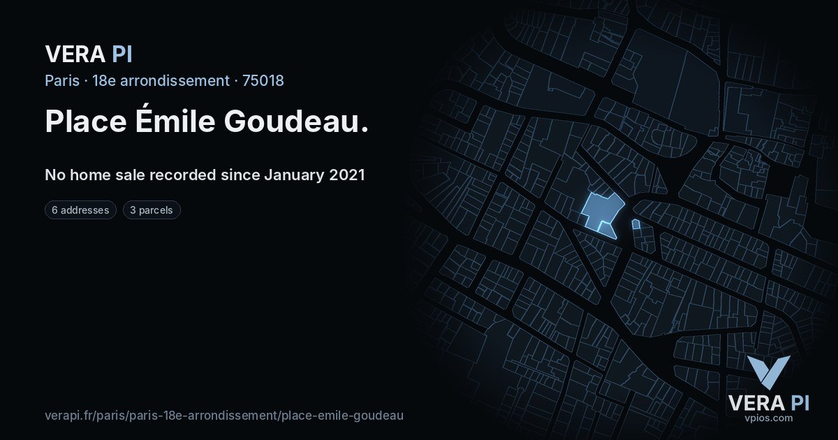 Place Émile Goudeau, 18e arrondissement at night – every parcel coloured by the prices around it, the street's own parcels lit