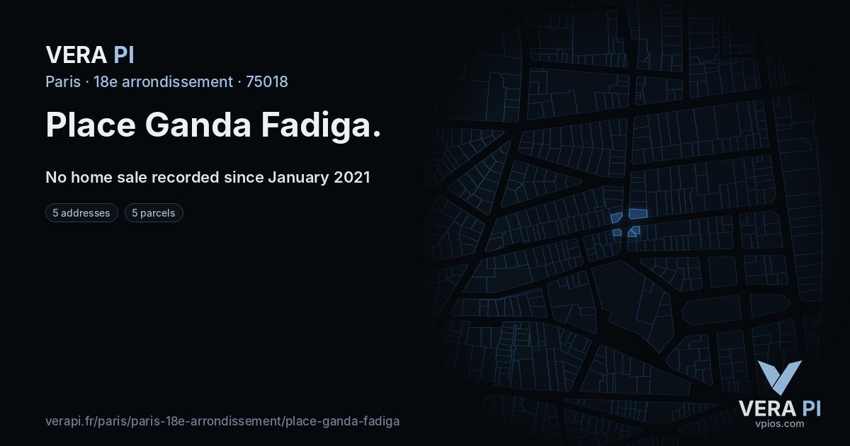 Place Ganda Fadiga, 18e arrondissement at night – every parcel coloured by the prices around it, the street's own parcels lit