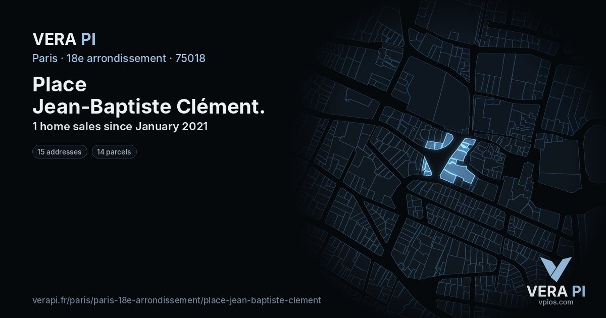 Place Jean-Baptiste Clément, 18e arrondissement at night – every parcel coloured by the prices around it, the street's own parcels lit