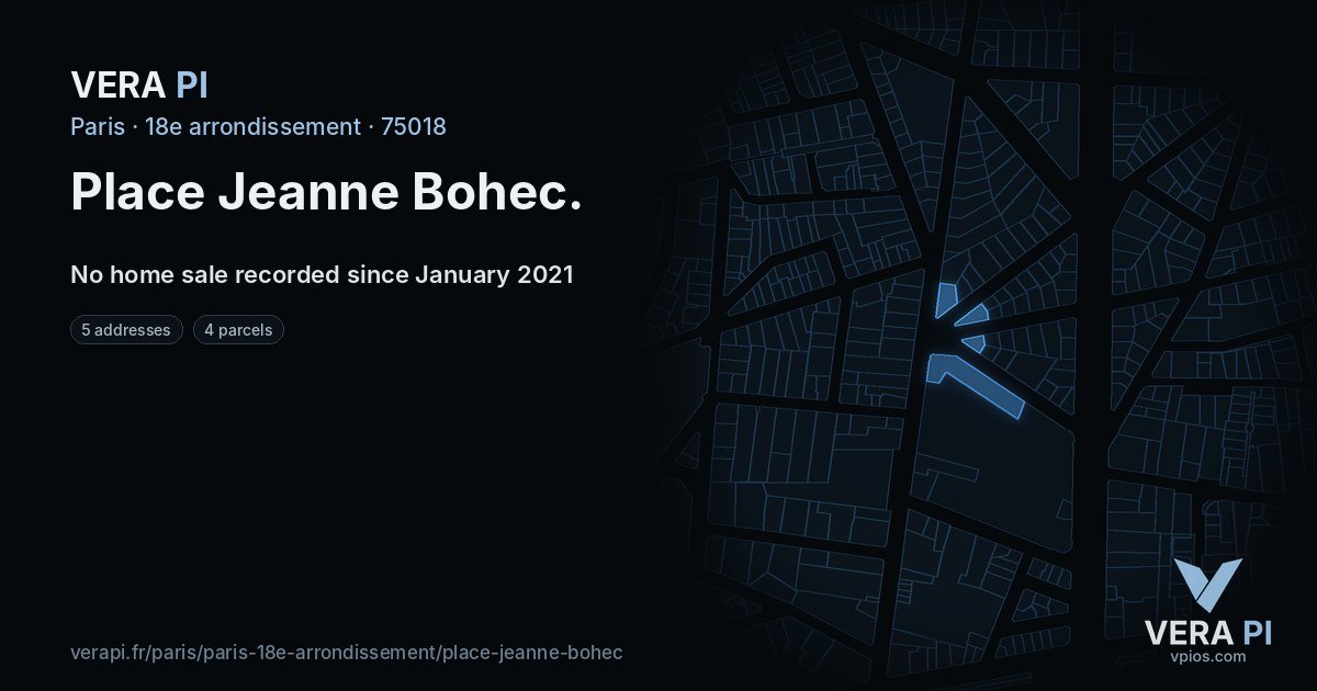 Place Jeanne Bohec, 18e arrondissement at night – every parcel coloured by the prices around it, the street's own parcels lit