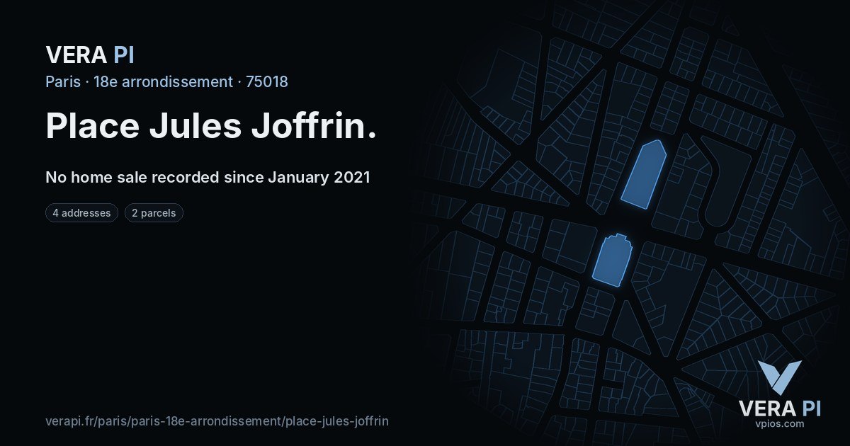 Place Jules Joffrin, 18e arrondissement at night – every parcel coloured by the prices around it, the street's own parcels lit