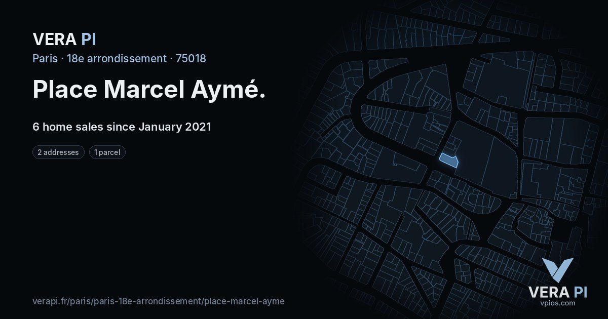 Place Marcel Aymé, 18e arrondissement at night – every parcel coloured by the prices around it, the street's own parcels lit
