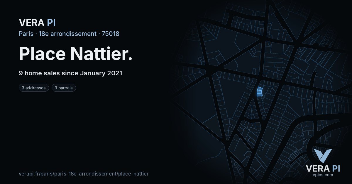 Place Nattier, 18e arrondissement at night – every parcel coloured by the prices around it, the street's own parcels lit