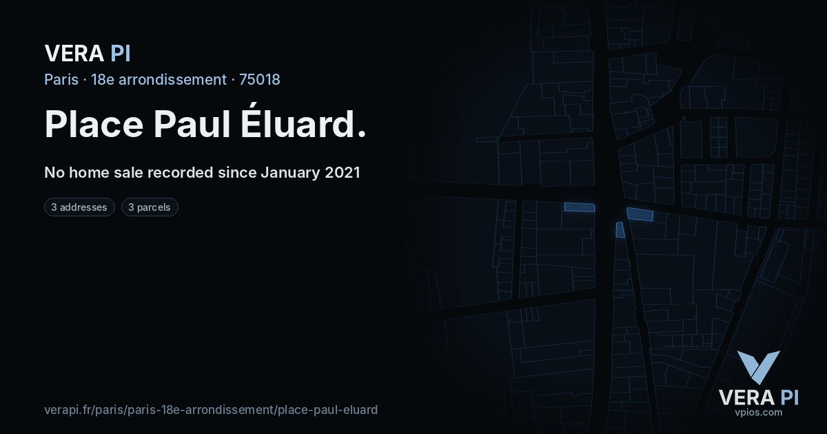 Place Paul Éluard, 18e arrondissement at night – every parcel coloured by the prices around it, the street's own parcels lit