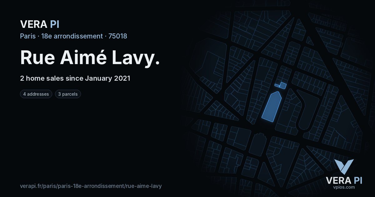 Rue Aimé Lavy, 18e arrondissement at night – every parcel coloured by the prices around it, the street's own parcels lit