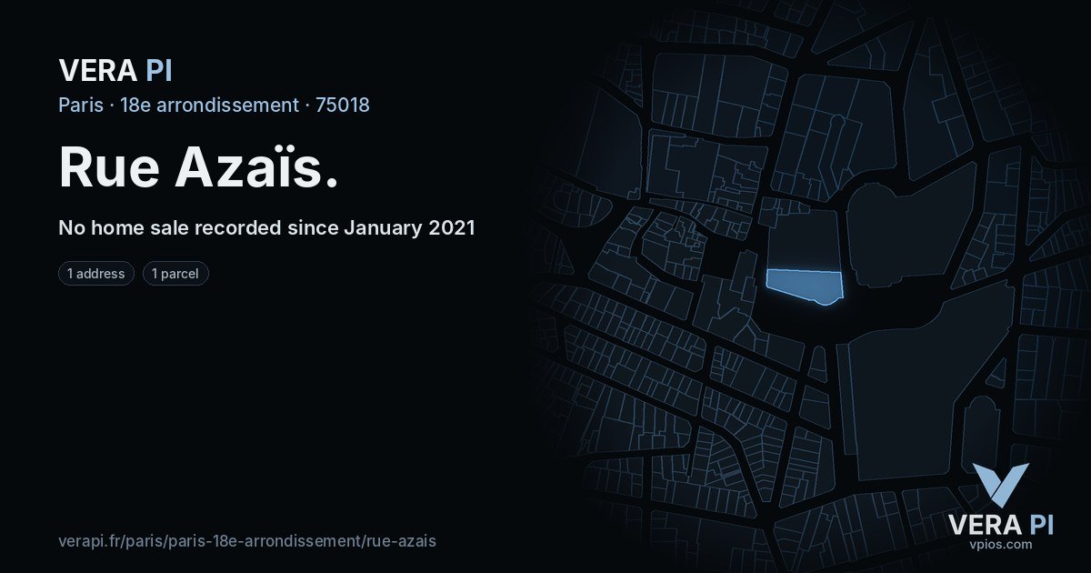 Rue Azaïs, 18e arrondissement at night – every parcel coloured by the prices around it, the street's own parcels lit