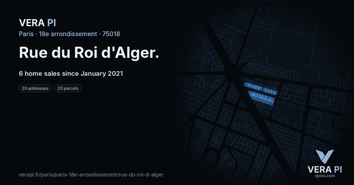 Rue du Roi d'Alger, 18e arrondissement at night – every parcel coloured by the prices around it, the street's own parcels lit