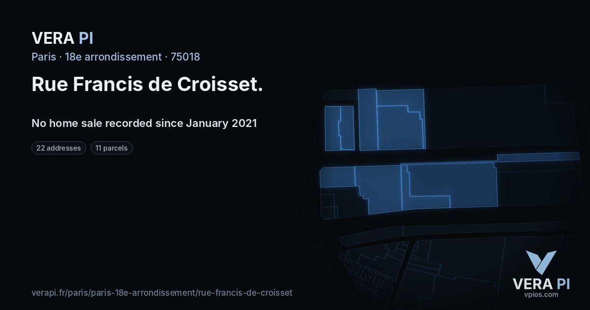 Rue Francis de Croisset, 18e arrondissement at night – every parcel coloured by the prices around it, the street's own parcels lit