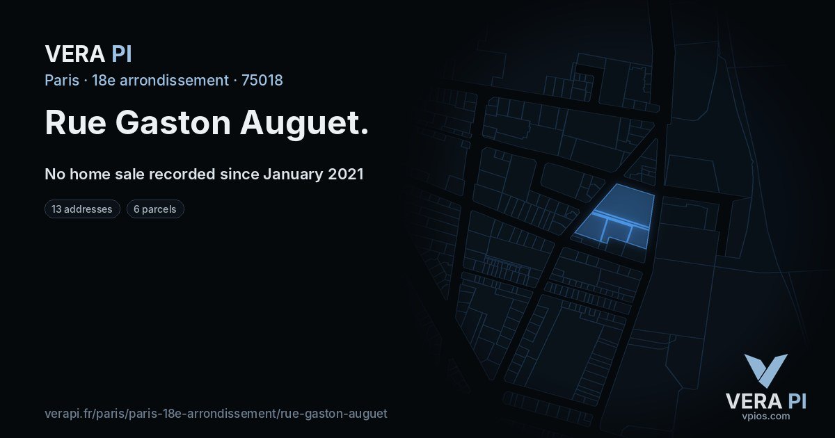 Rue Gaston Auguet, 18e arrondissement at night – every parcel coloured by the prices around it, the street's own parcels lit