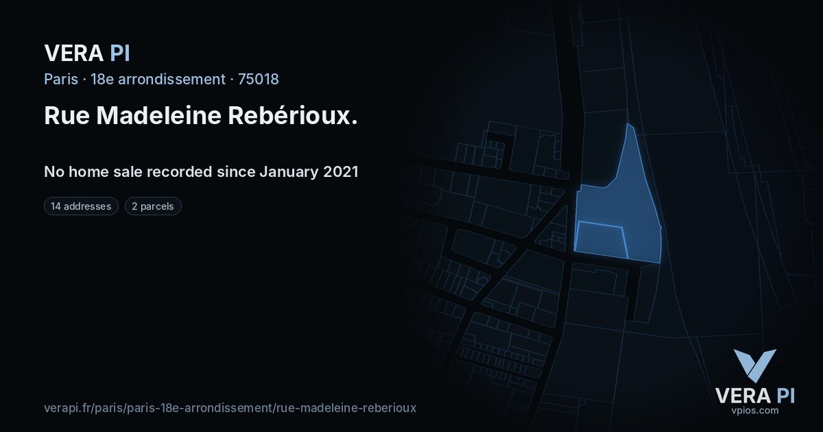 Rue Madeleine Rebérioux, 18e arrondissement at night – every parcel coloured by the prices around it, the street's own parcels lit