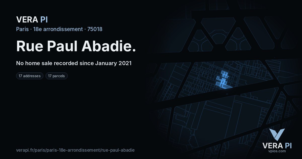 Rue Paul Abadie, 18e arrondissement at night – every parcel coloured by the prices around it, the street's own parcels lit