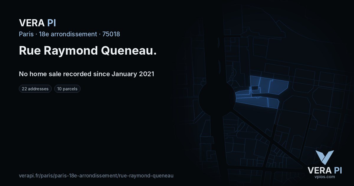 Rue Raymond Queneau, 18e arrondissement at night – every parcel coloured by the prices around it, the street's own parcels lit