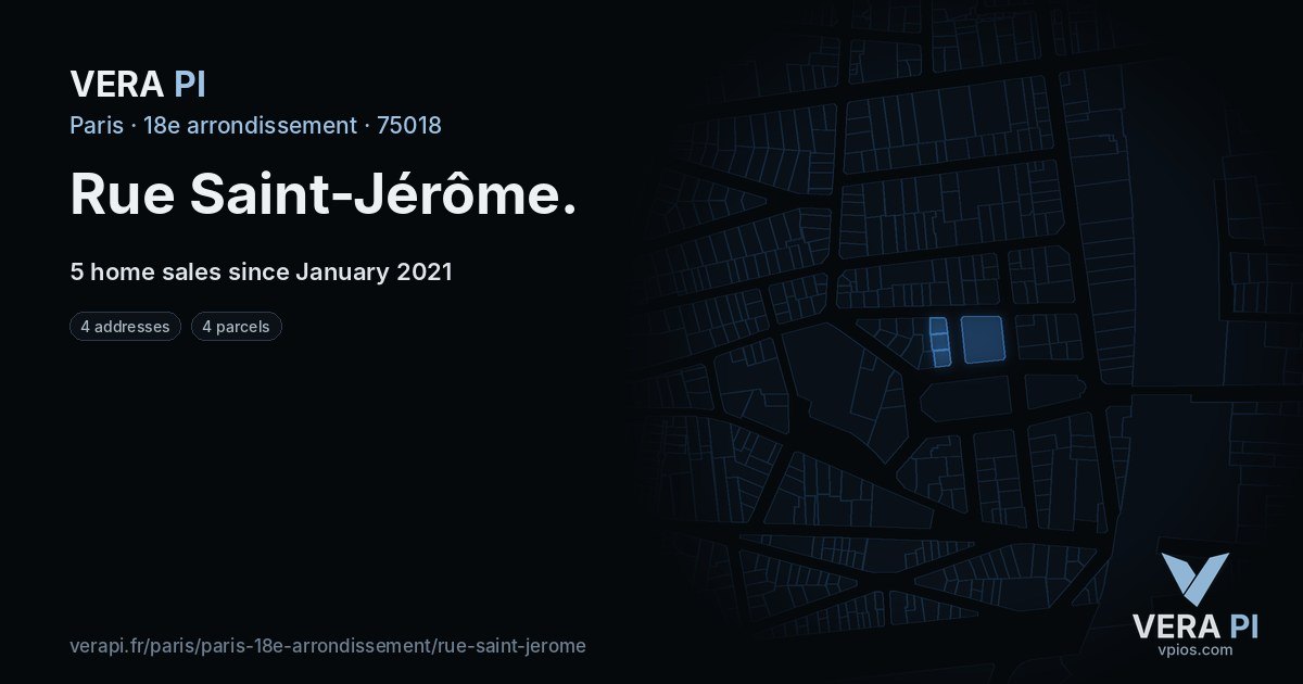 Rue Saint-Jérôme, 18e arrondissement at night – every parcel coloured by the prices around it, the street's own parcels lit
