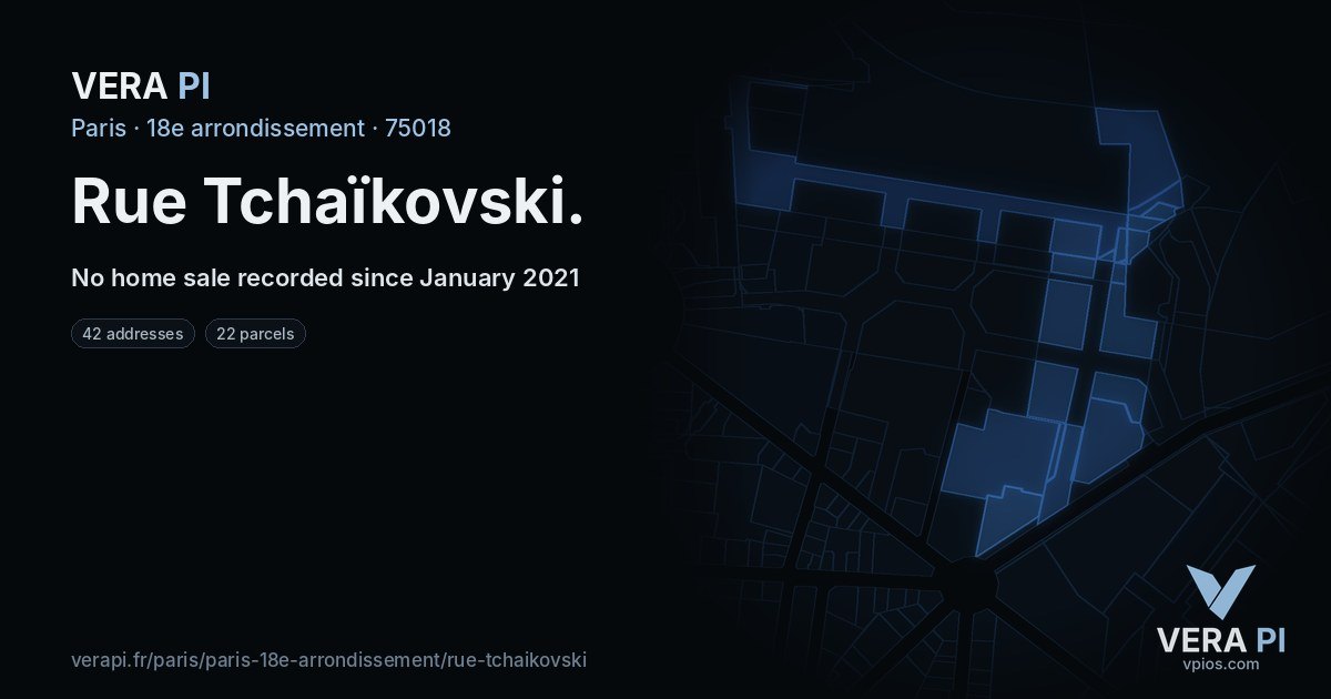 Rue Tchaïkovski, 18e arrondissement at night – every parcel coloured by the prices around it, the street's own parcels lit