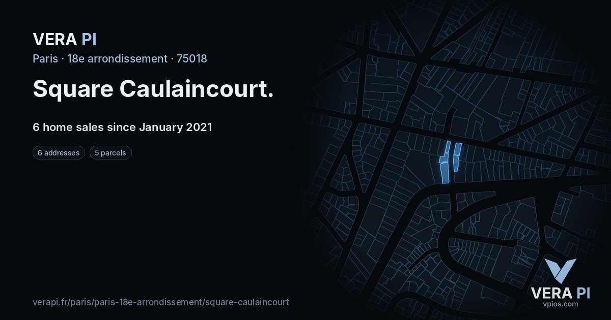 Square Caulaincourt, 18e arrondissement at night – every parcel coloured by the prices around it, the street's own parcels lit