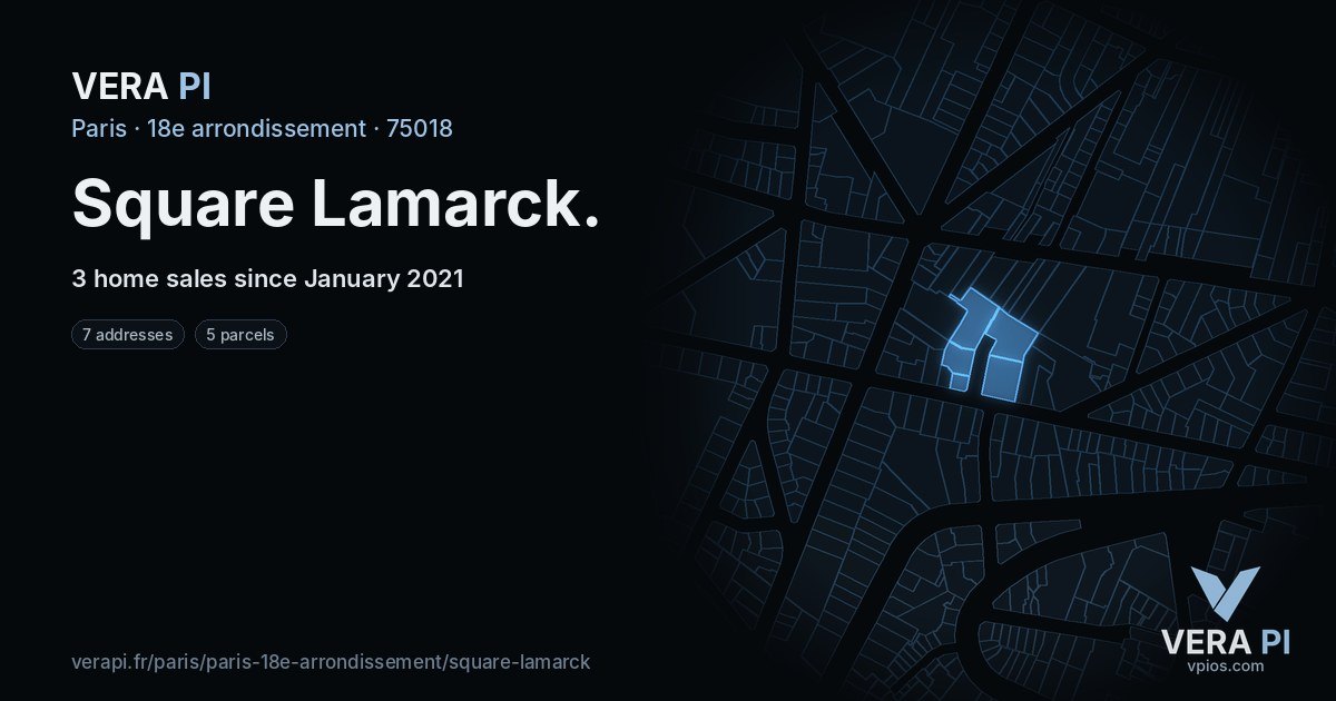 Square Lamarck, 18e arrondissement at night – every parcel coloured by the prices around it, the street's own parcels lit