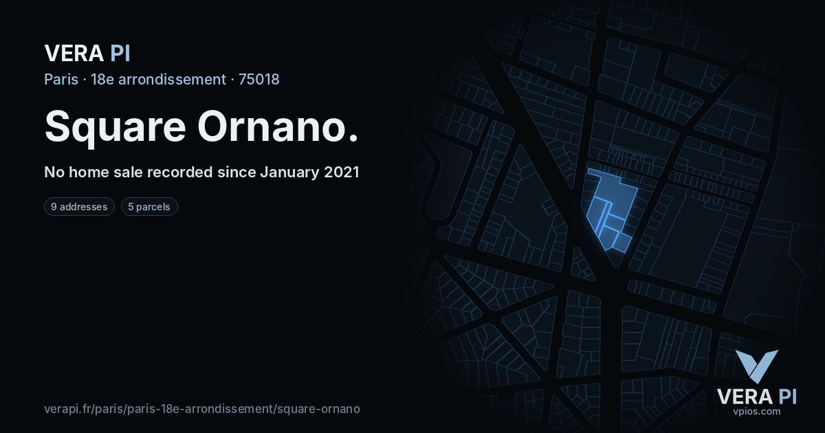 Square Ornano, 18e arrondissement at night – every parcel coloured by the prices around it, the street's own parcels lit