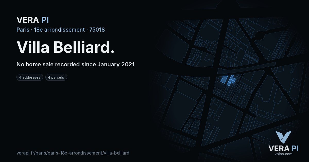 Villa Belliard, 18e arrondissement at night – every parcel coloured by the prices around it, the street's own parcels lit