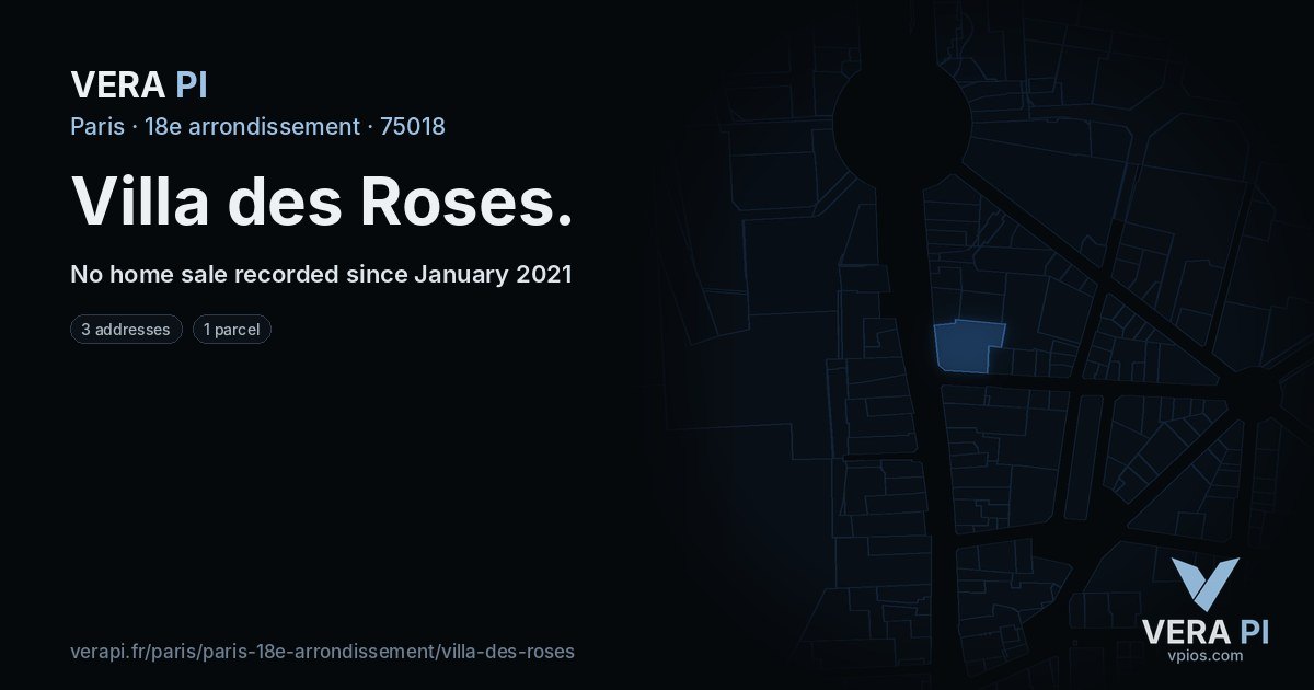 Villa des Roses, 18e arrondissement at night – every parcel coloured by the prices around it, the street's own parcels lit
