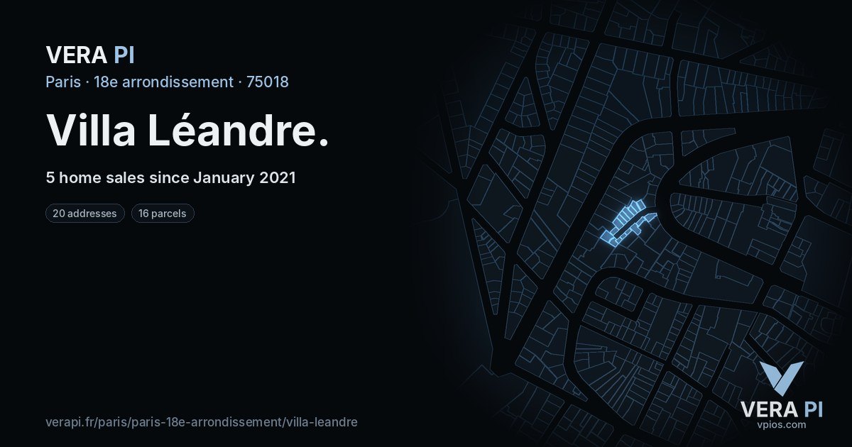Villa Léandre, 18e arrondissement at night – every parcel coloured by the prices around it, the street's own parcels lit