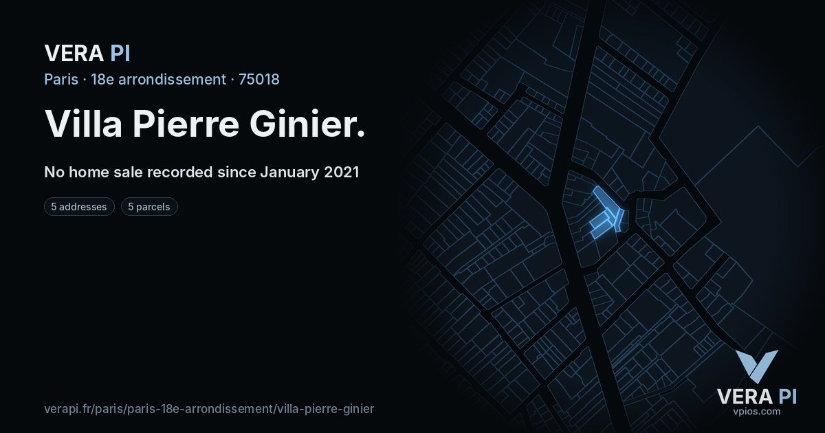 Villa Pierre Ginier, 18e arrondissement at night – every parcel coloured by the prices around it, the street's own parcels lit