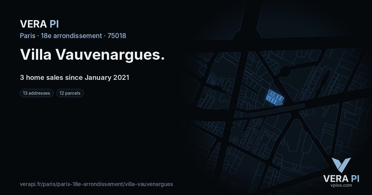 Villa Vauvenargues, 18e arrondissement at night – every parcel coloured by the prices around it, the street's own parcels lit
