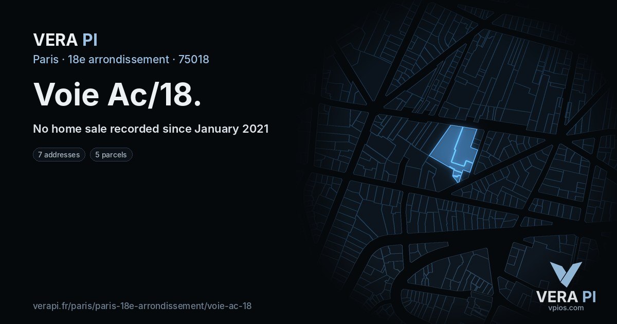 Voie Ac/18, 18e arrondissement at night – every parcel coloured by the prices around it, the street's own parcels lit