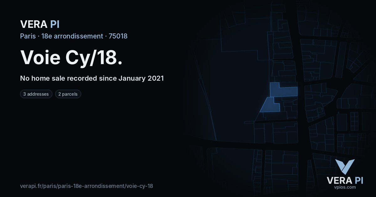 Voie Cy/18, 18e arrondissement at night – every parcel coloured by the prices around it, the street's own parcels lit