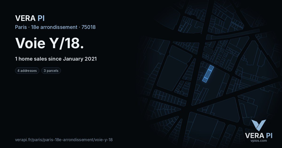 Voie Y/18, 18e arrondissement at night – every parcel coloured by the prices around it, the street's own parcels lit