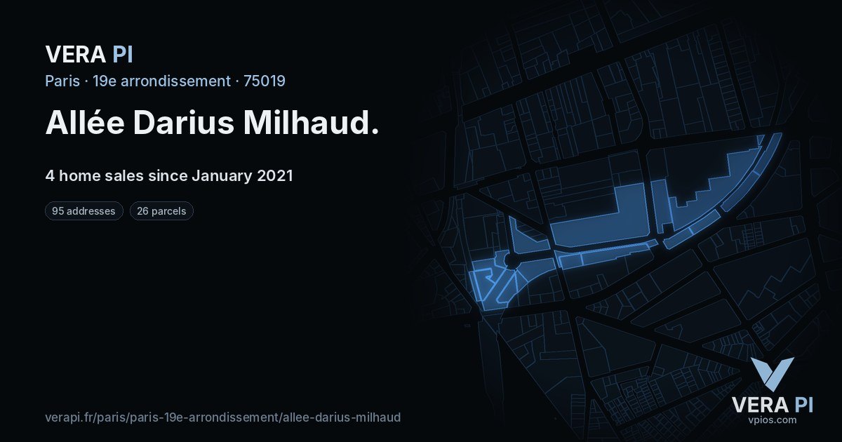 Allée Darius Milhaud, 19e arrondissement at night – every parcel coloured by the prices around it, the street's own parcels lit
