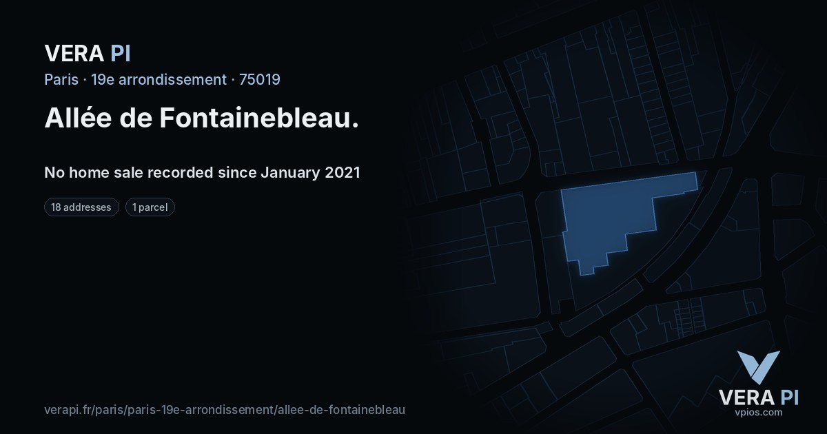 Allée de Fontainebleau, 19e arrondissement at night – every parcel coloured by the prices around it, the street's own parcels lit