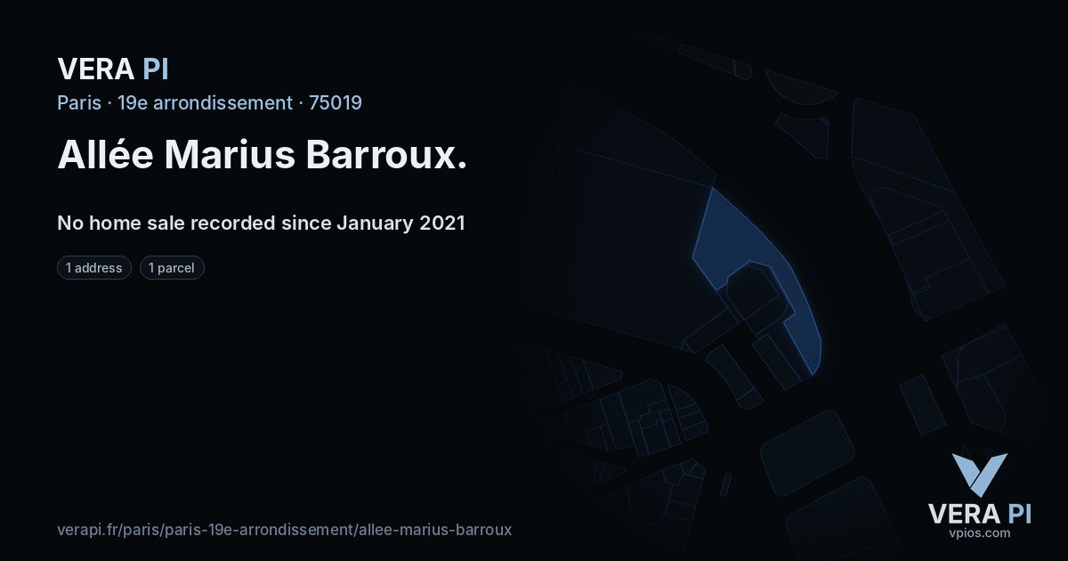 Allée Marius Barroux, 19e arrondissement at night – every parcel coloured by the prices around it, the street's own parcels lit