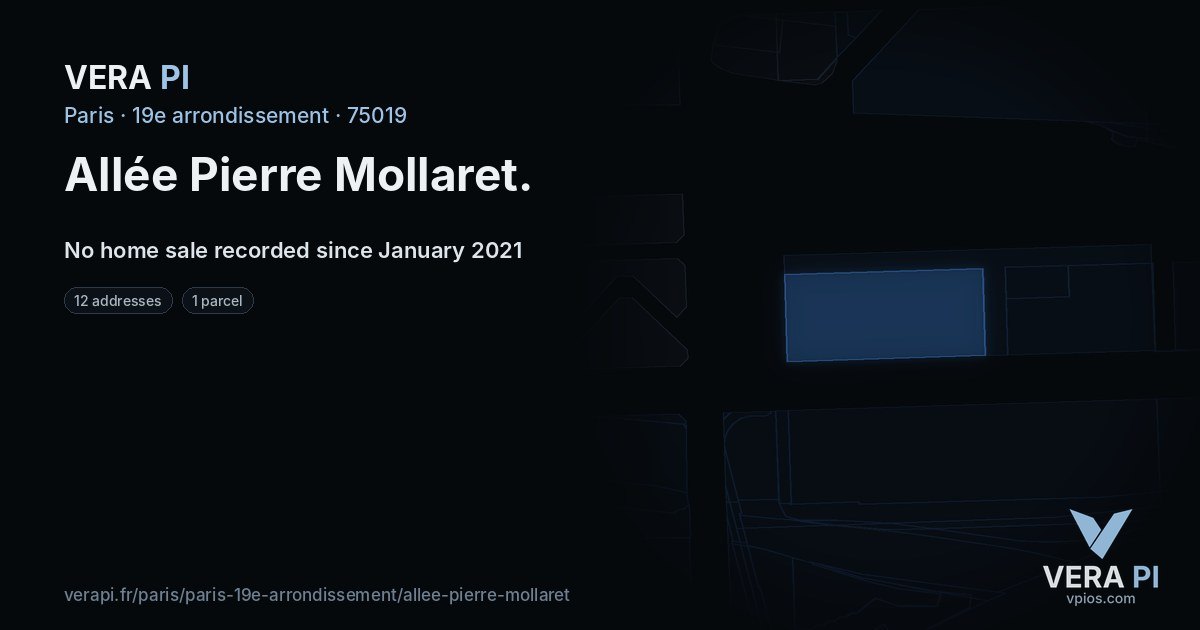 Allée Pierre Mollaret, 19e arrondissement at night – every parcel coloured by the prices around it, the street's own parcels lit